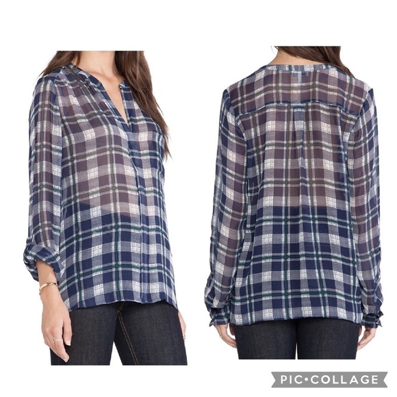 JOIE REVOLVE Women’s NURA Blouse In Dark Navy & Bright Blue Button Up Silk Sz S - Picture 1 of 9